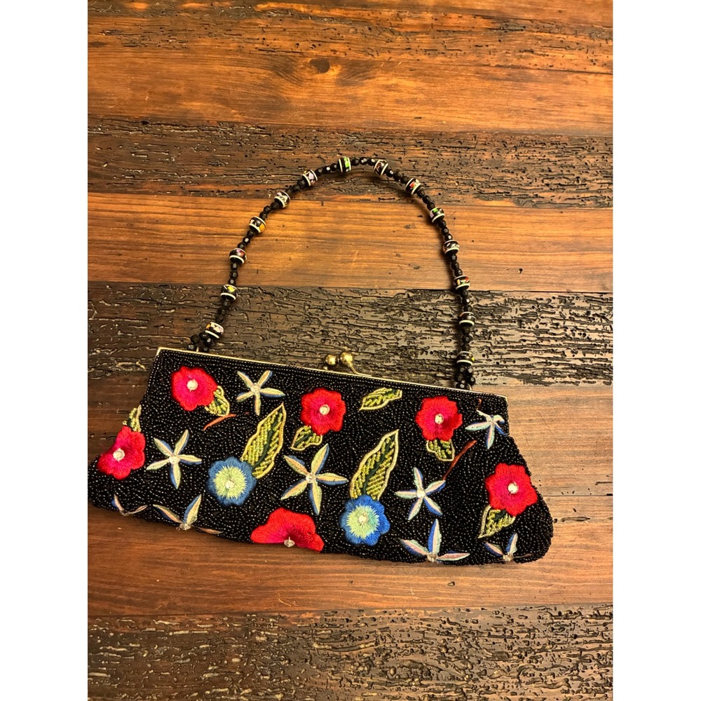 Vintage Beaded Floral Evening Bag Purse Festival Date Night Special Occasion